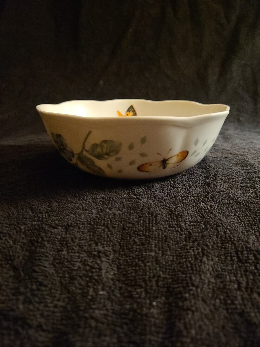 Lenox Butterfly Meadow Scalloped Fine Porcelain Bowl Flowers And Butterflies